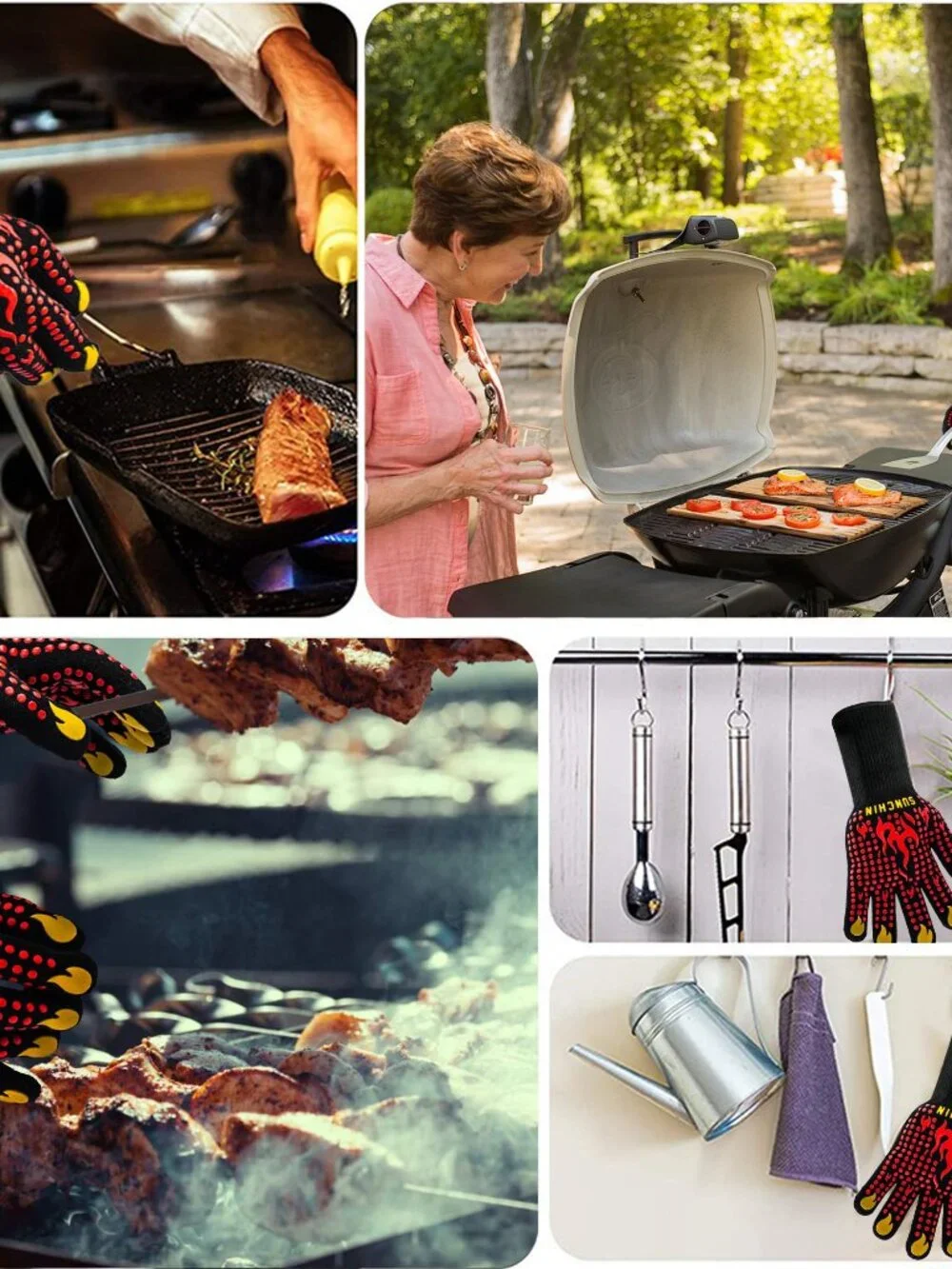 BBQ Fireproof Gloves, Grill Cut-Resistant 1472F Heat Resistant Gloves, Non-Slip